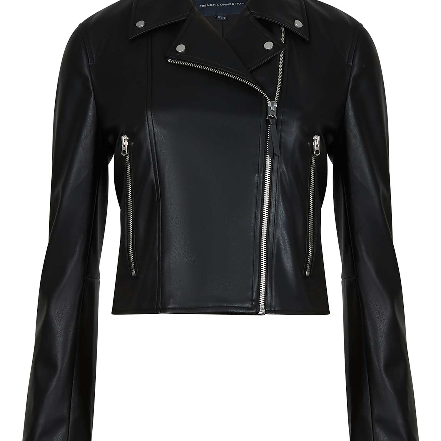 French Connection Women's Faux Leather Cropped Biker Jacket - Extra Large - Black - Available at M&S