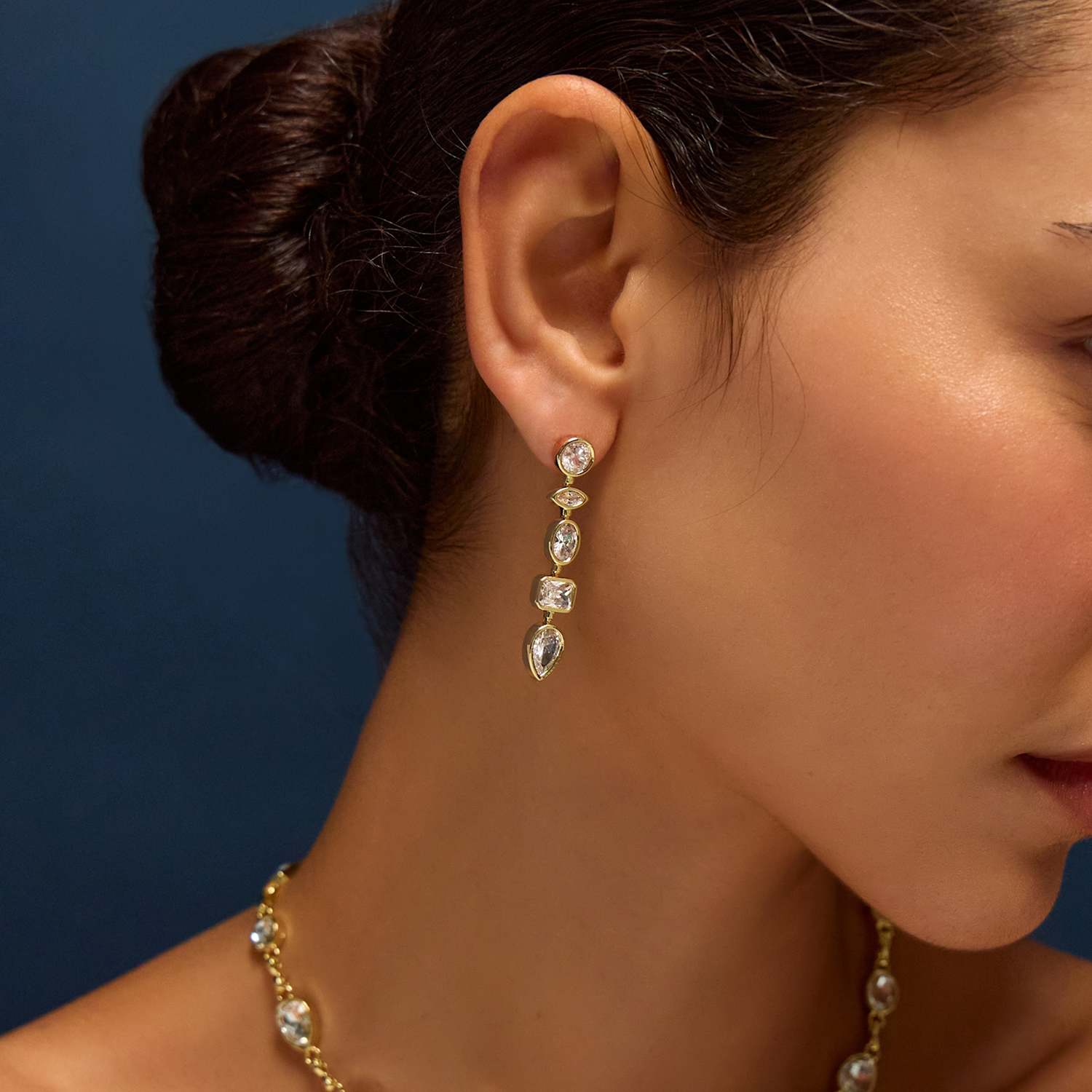 Accessorize Women's 14ct Gold Plated Cubic Zirconia Drop Earrings - Gold Mix - Available at M&S