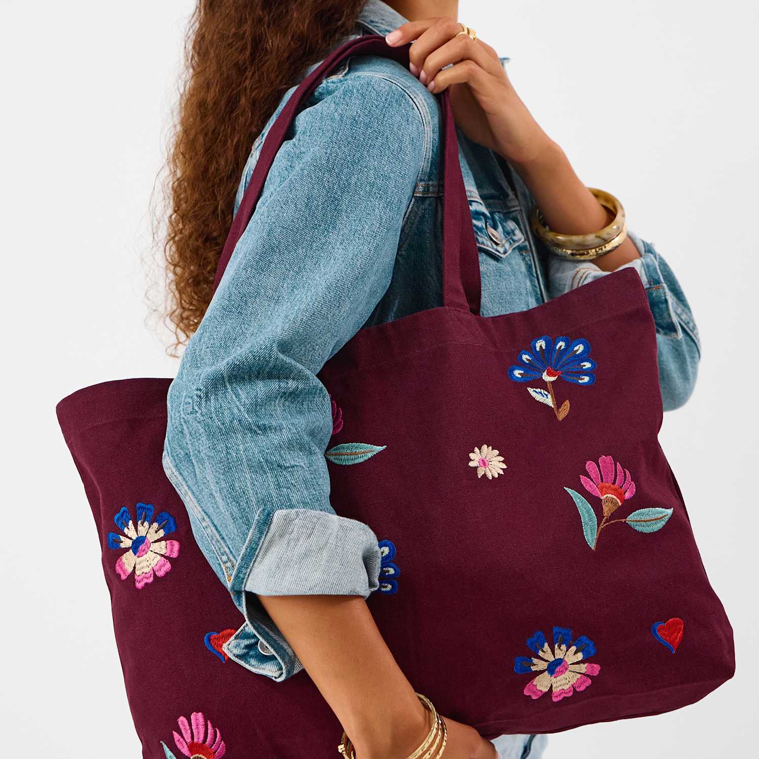 Accessorize Women's Pure Cotton Floral Embroidered Shopper Bag - Burgundy - Available at M&S