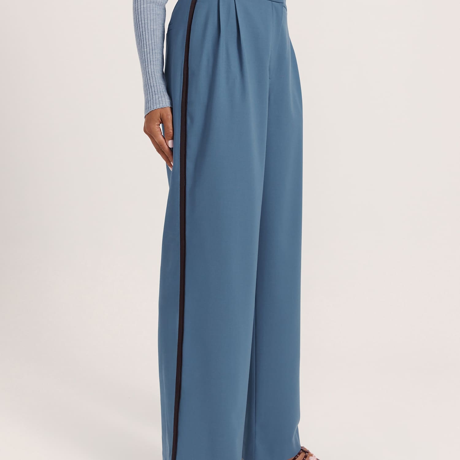 Saba Women's Wool Rich Pleated Straight Leg Suit Trousers - 12 - Blue - Available at M&S