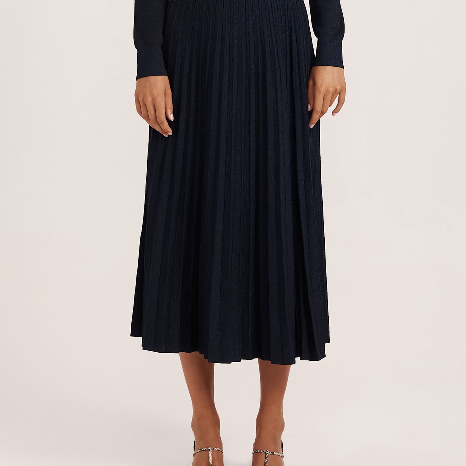 Saba Women's Sparkly Knitted Pleated Midi Skirt - Small - Navy - Available at M&S