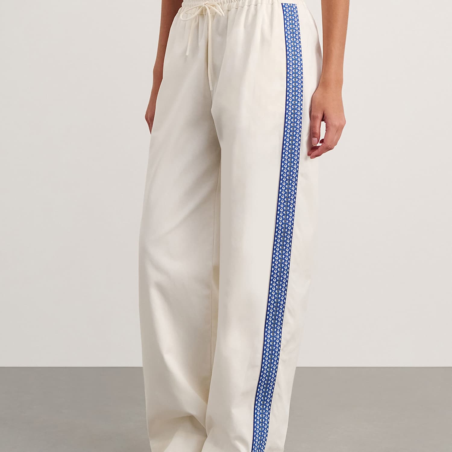 Jag Women's Pure Cotton Side Stripe Straight Leg Trousers - 12 - White - Available at M&S