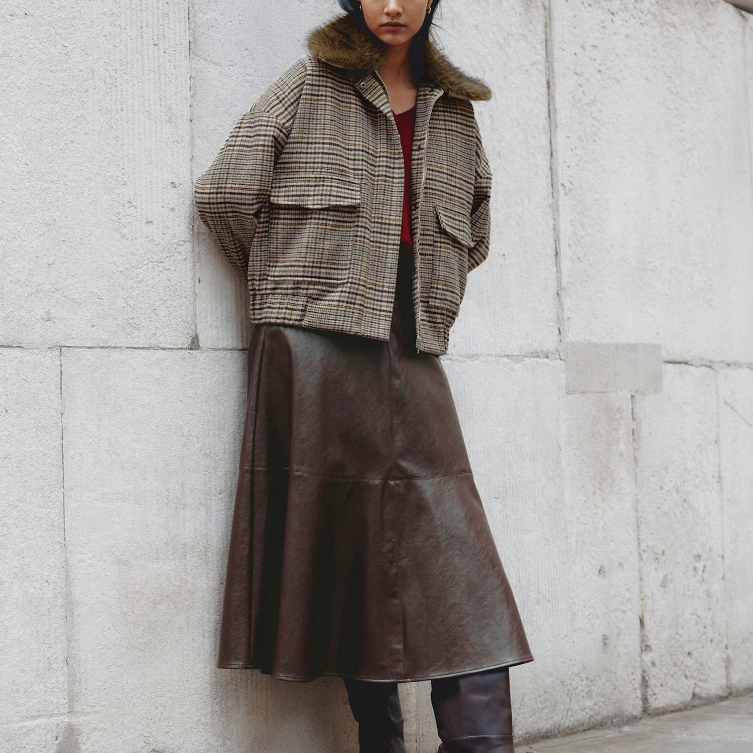 Albaray Women's Checked Faux Fur Collar Jacket with Wool - 10 - Natural Mix - Available at M&S