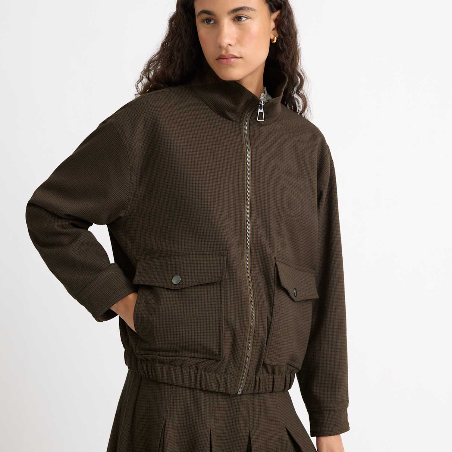 Albaray Women's Checked Bomber Jacket - 10 - Brown Mix - Available at M&S
