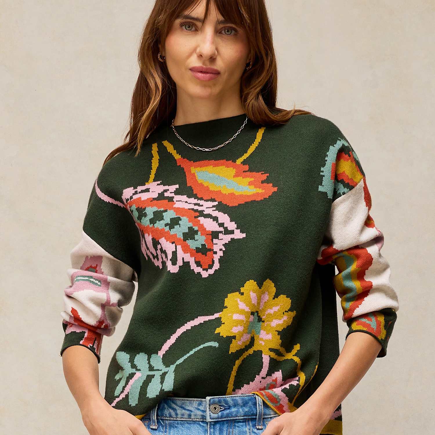 White Stuff Women's Floral Crew Neck Jumper - 6 - Green Mix - Available at M&S