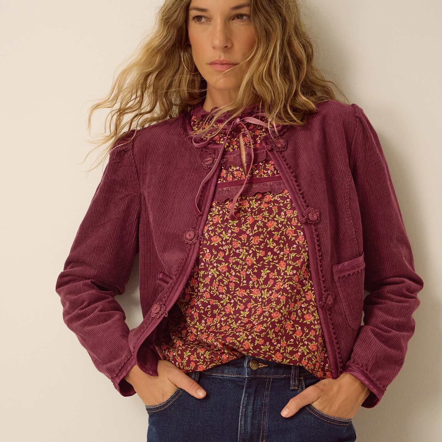 Monsoon Women's Cotton Cord Jacket - 14 - Burgundy - Available at M&S