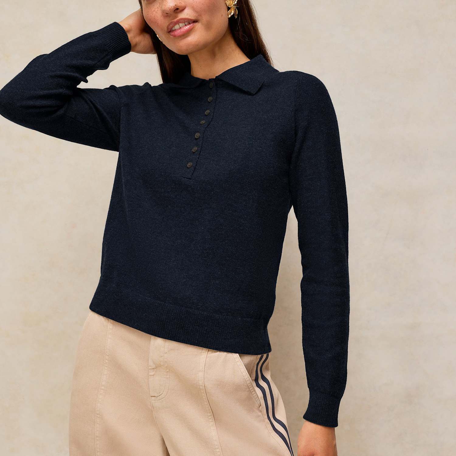 White Stuff Women's Merino Wool Blend Polo Collar Jumper - 20 - Dark Navy - Available at M&S