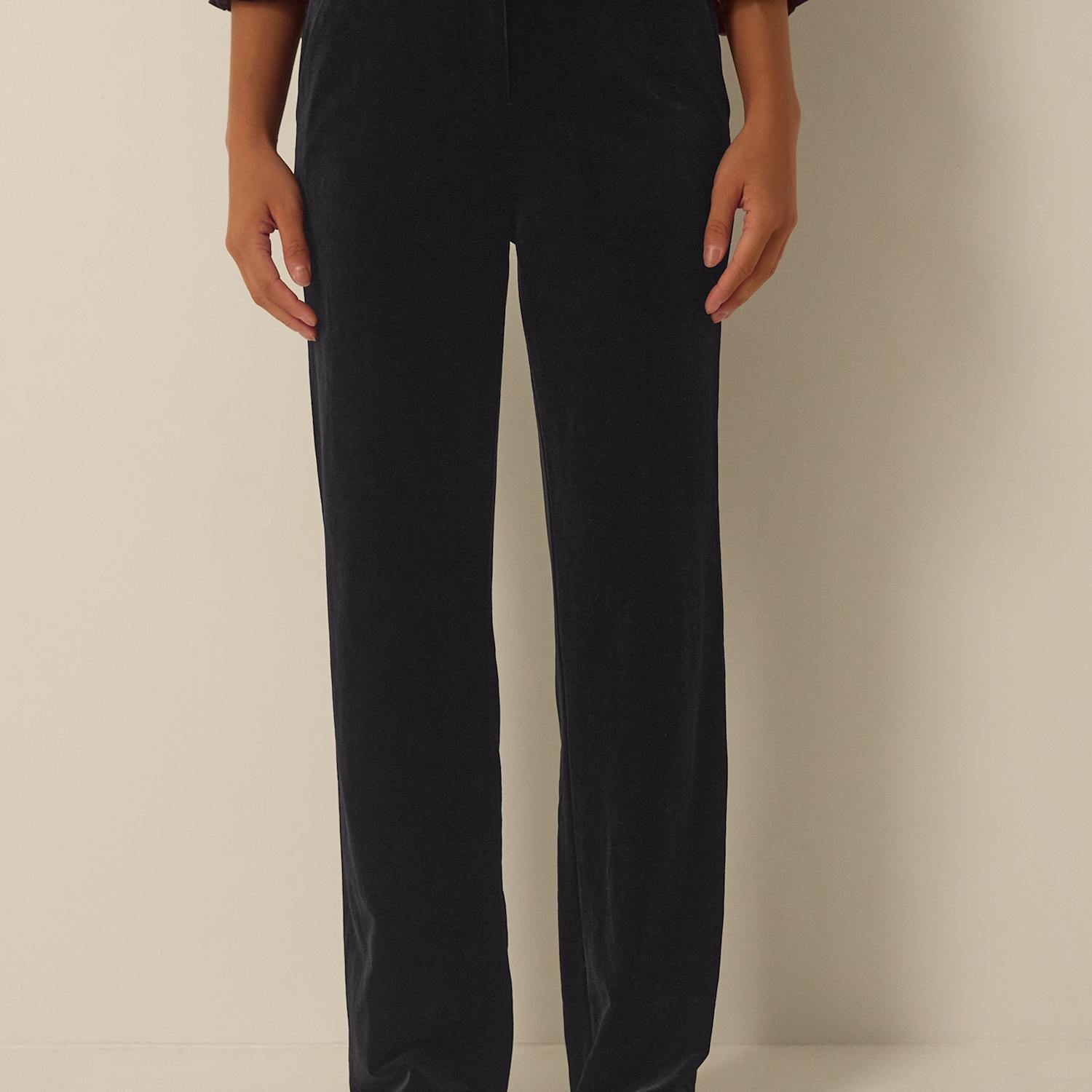 Monsoon Women's Velvet Straight Leg Trousers - Extra Large - Black - Available at M&S