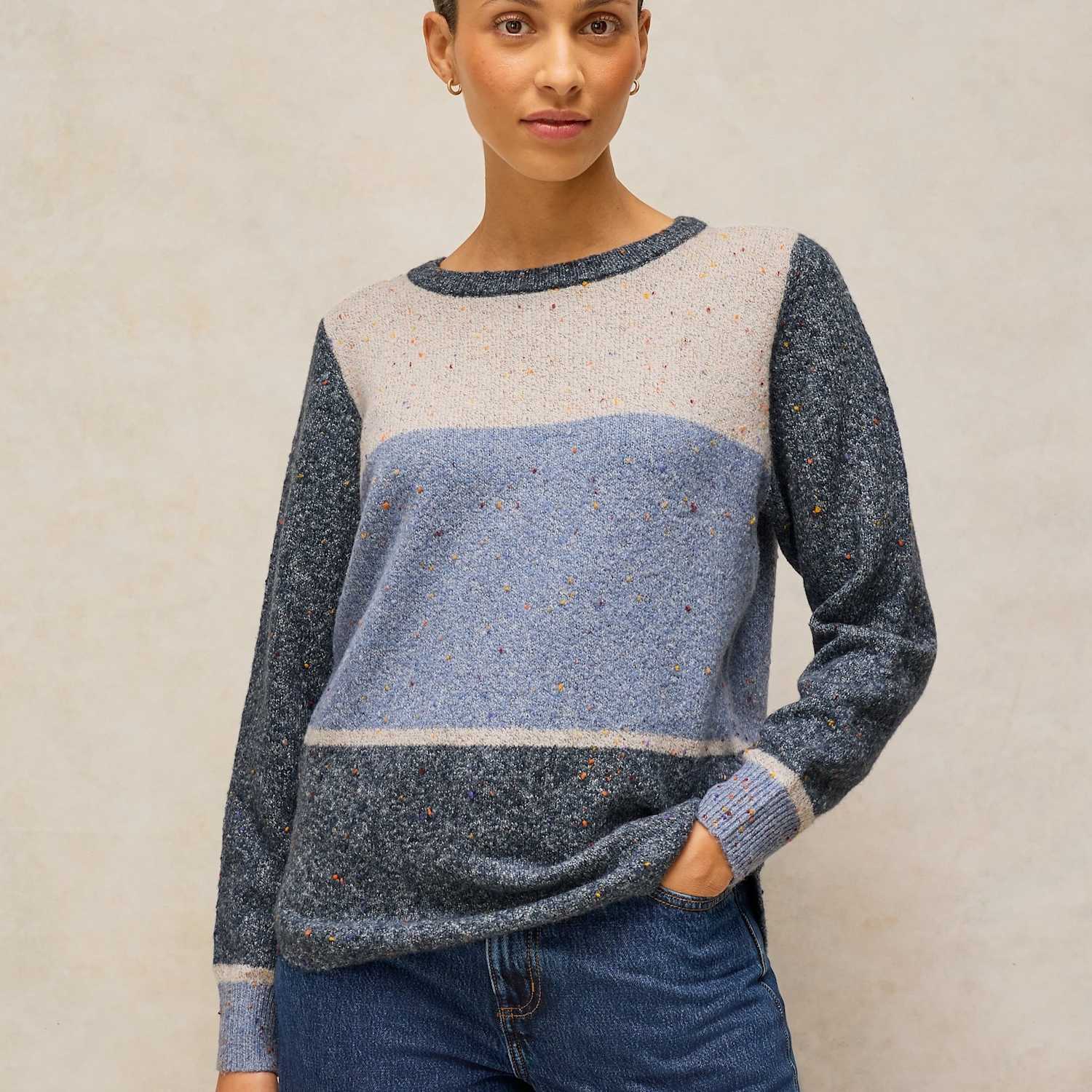 White Stuff Women's Colour Block Nep Crew Neck Jumper - 22 - Blue Mix - Available at M&S