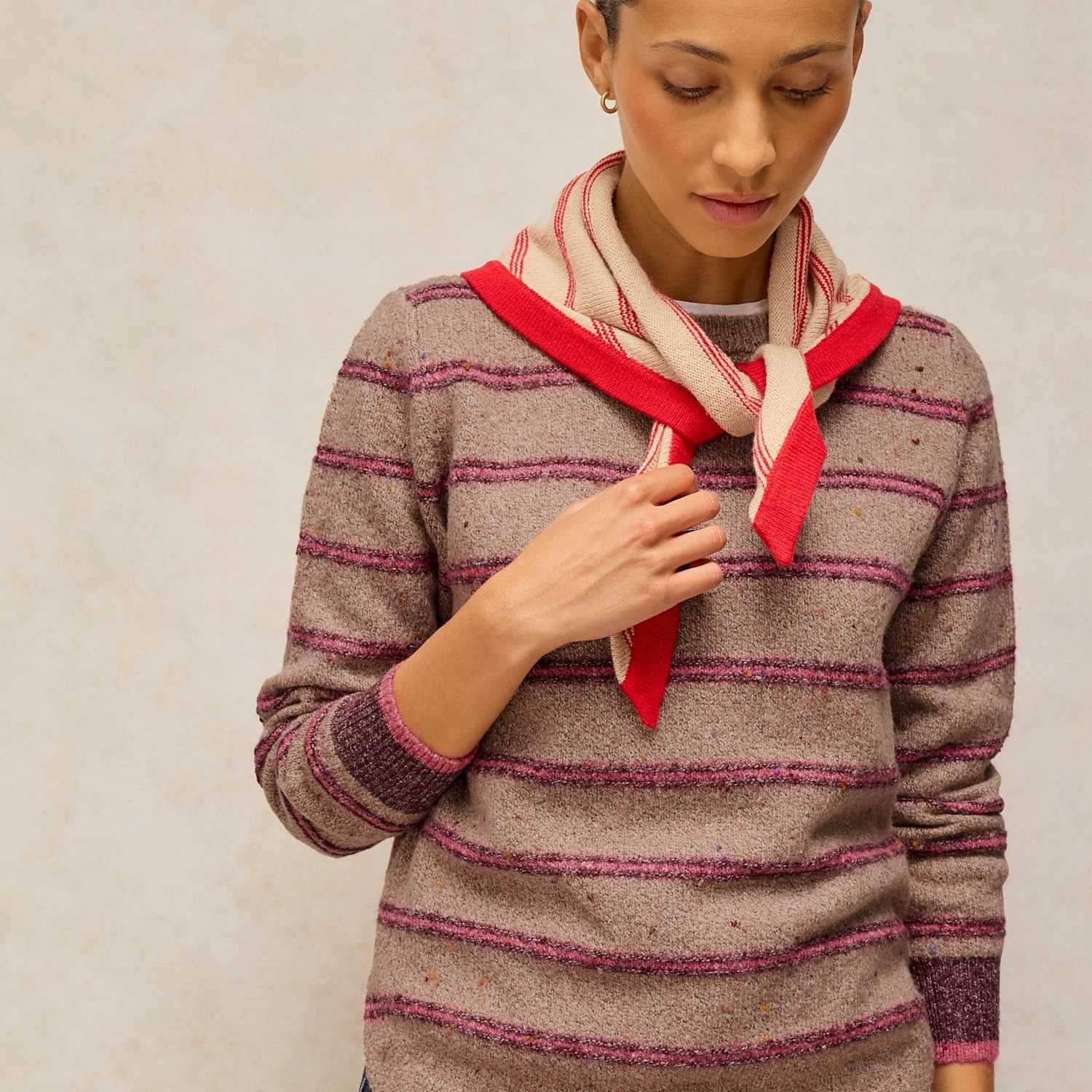 White Stuff Women's Stripe Nep Yarn Crew Neck Jumper - 6 - Natural Mix - Available at M&S