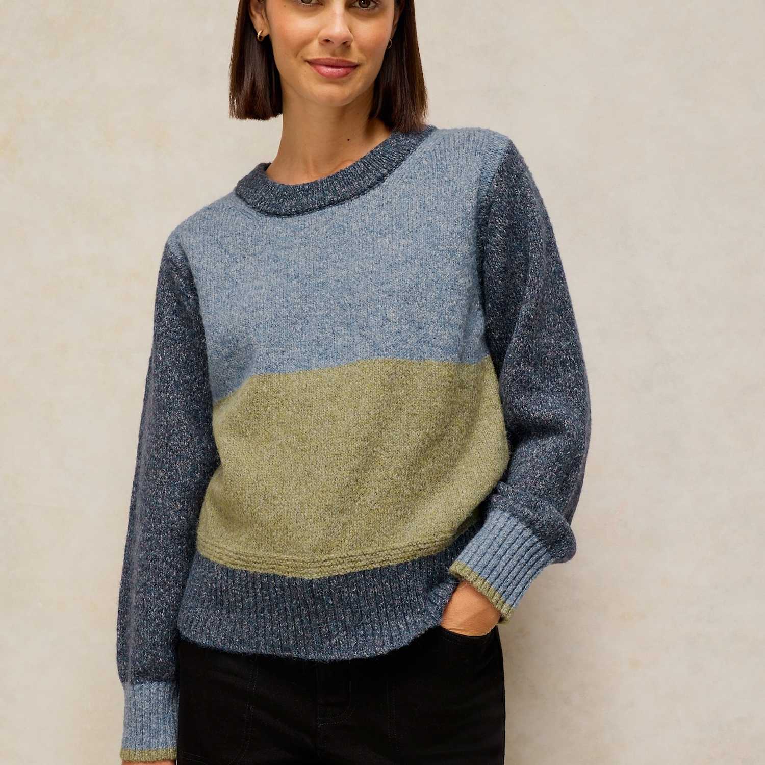 White Stuff Women's Colour Block Crew Neck Jumper - 22 - Blue Mix - Available at M&S
