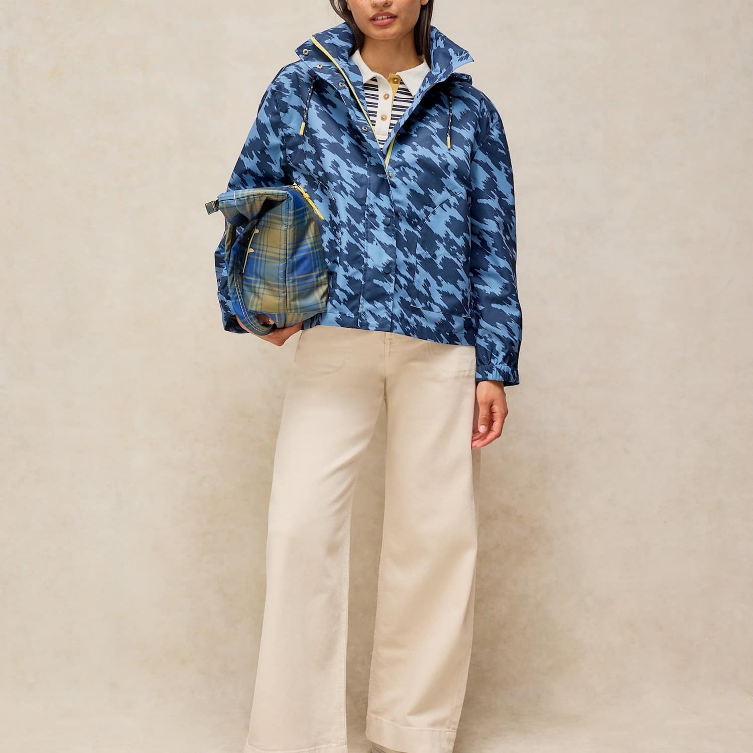 White Stuff Women's Beth Waterproof Printed Padded Short Coat - 10 - Navy Mix - Available at M&S