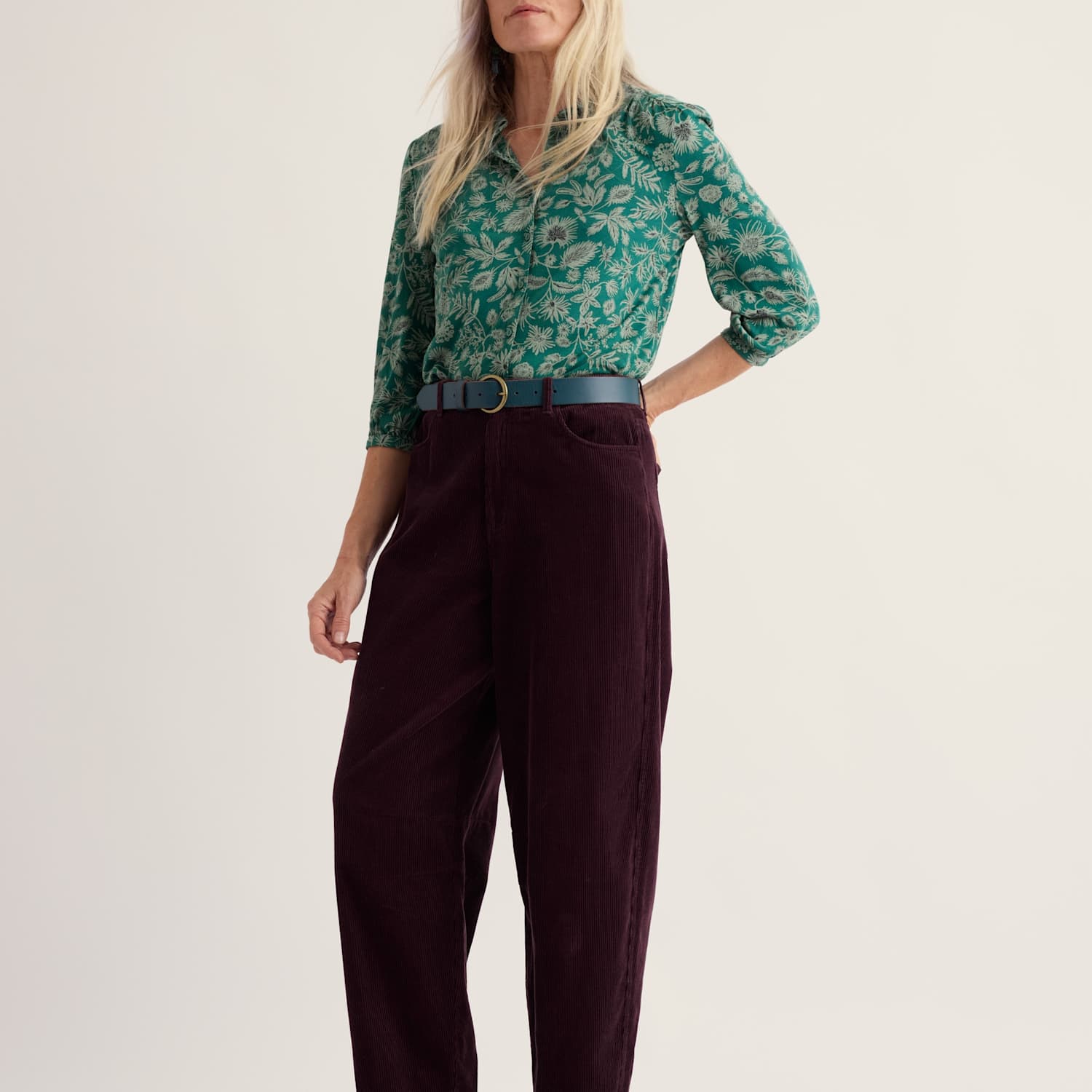 Seasalt Cornwall Women's Cotton Rich Printed Collared Blouson Sleeve Shirt with Modal - 12 - Green Mix - Available at M&S
