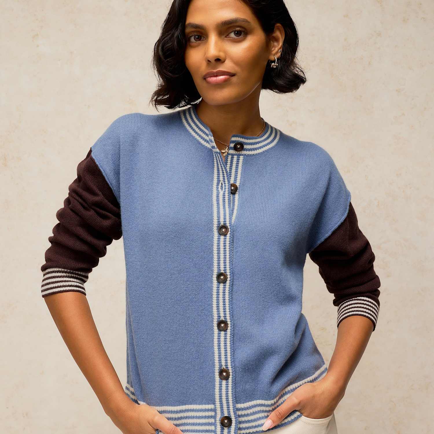 White Stuff Women's Wool Blend Colour Block Cardigan with Cotton - 18 - Blue Mix - Available at M&S