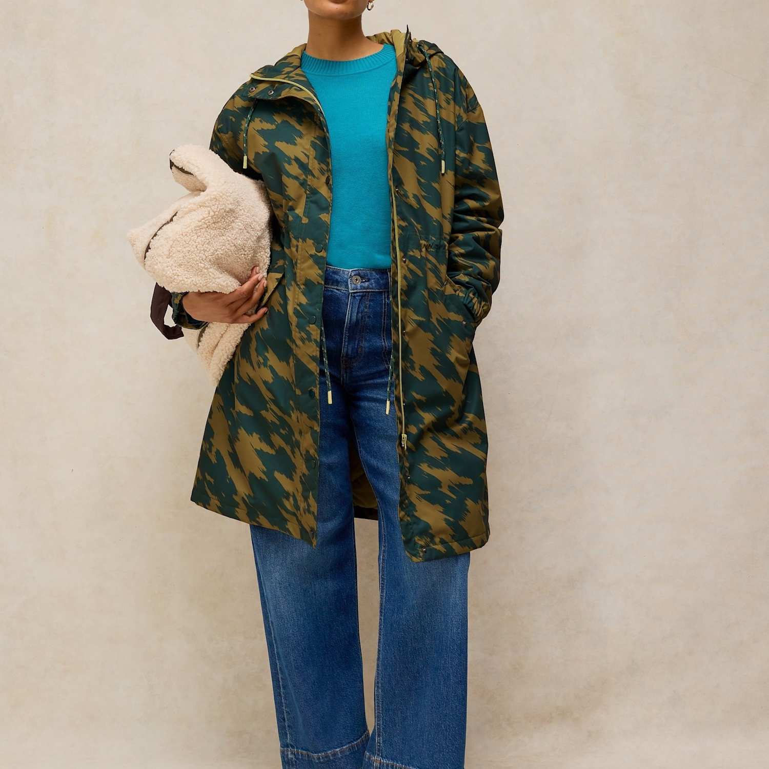 White Stuff Women's Beth Waterproof Printed Hooded Longline Coat - 14 - Green Mix - Available at M&S