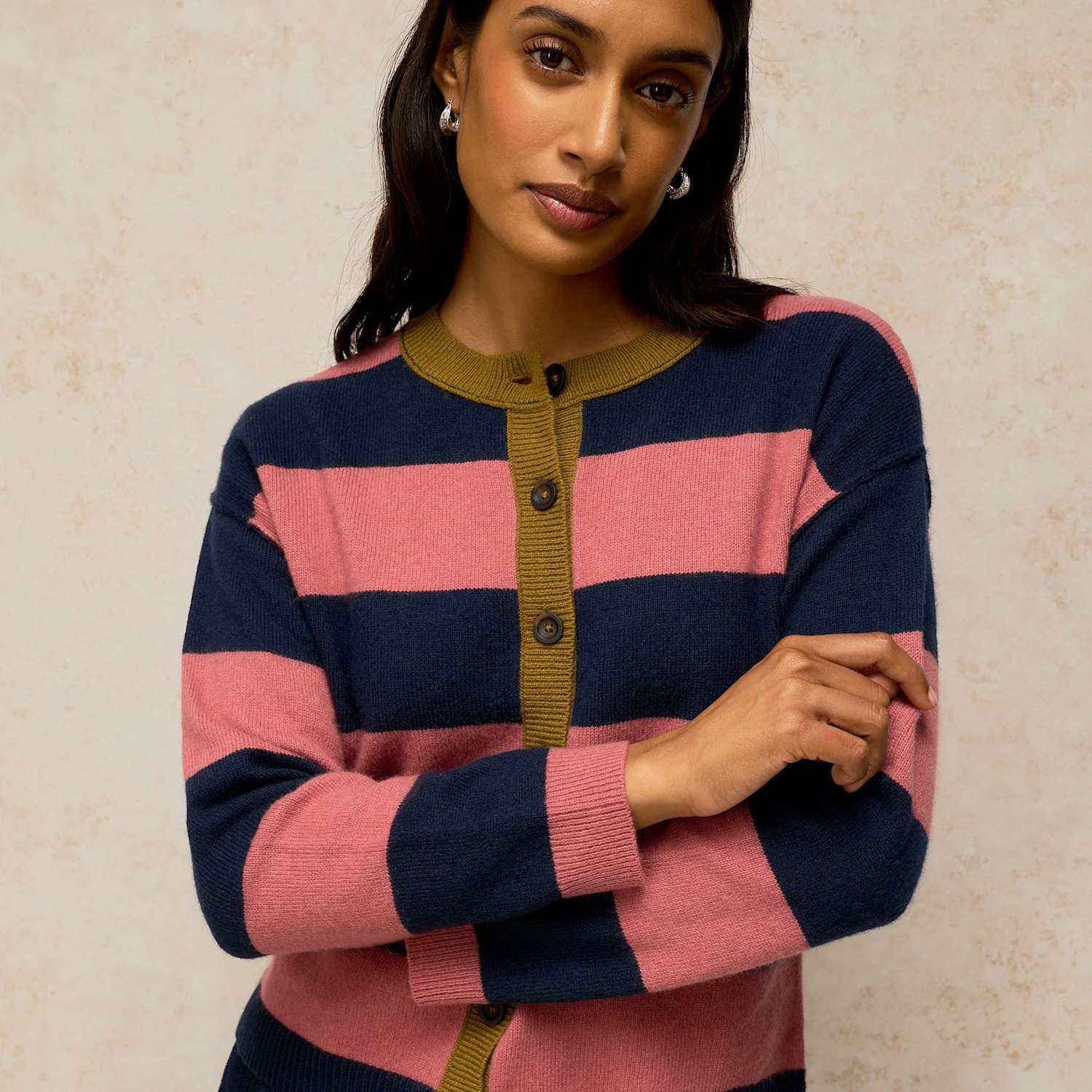 White Stuff Women's Wool Blend Striped Crew Neck Cardigan - 20 - Pink Mix - Available at M&S
