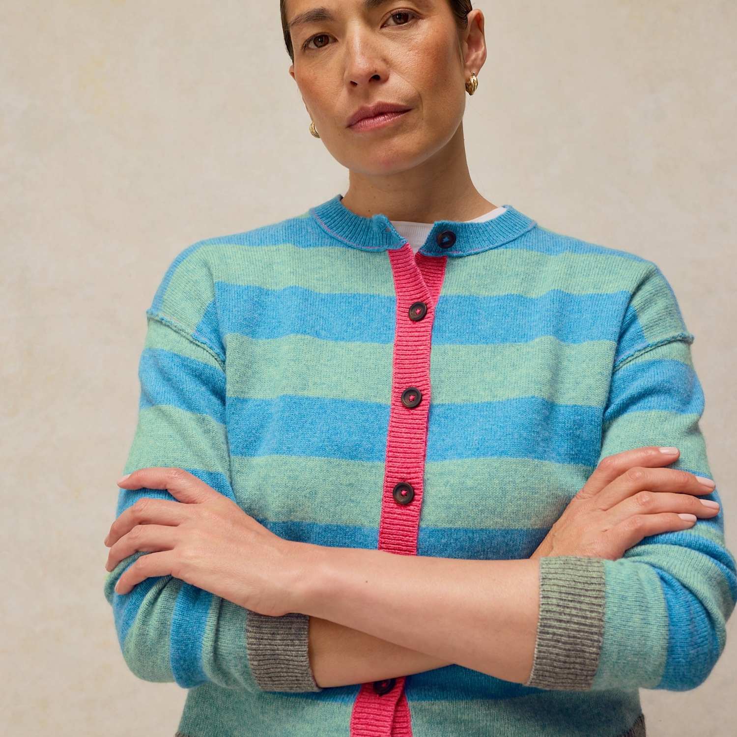 White Stuff Women's Wool Blend Striped Crew Neck Cardigan - 12 - Blue Mix - Available at M&S