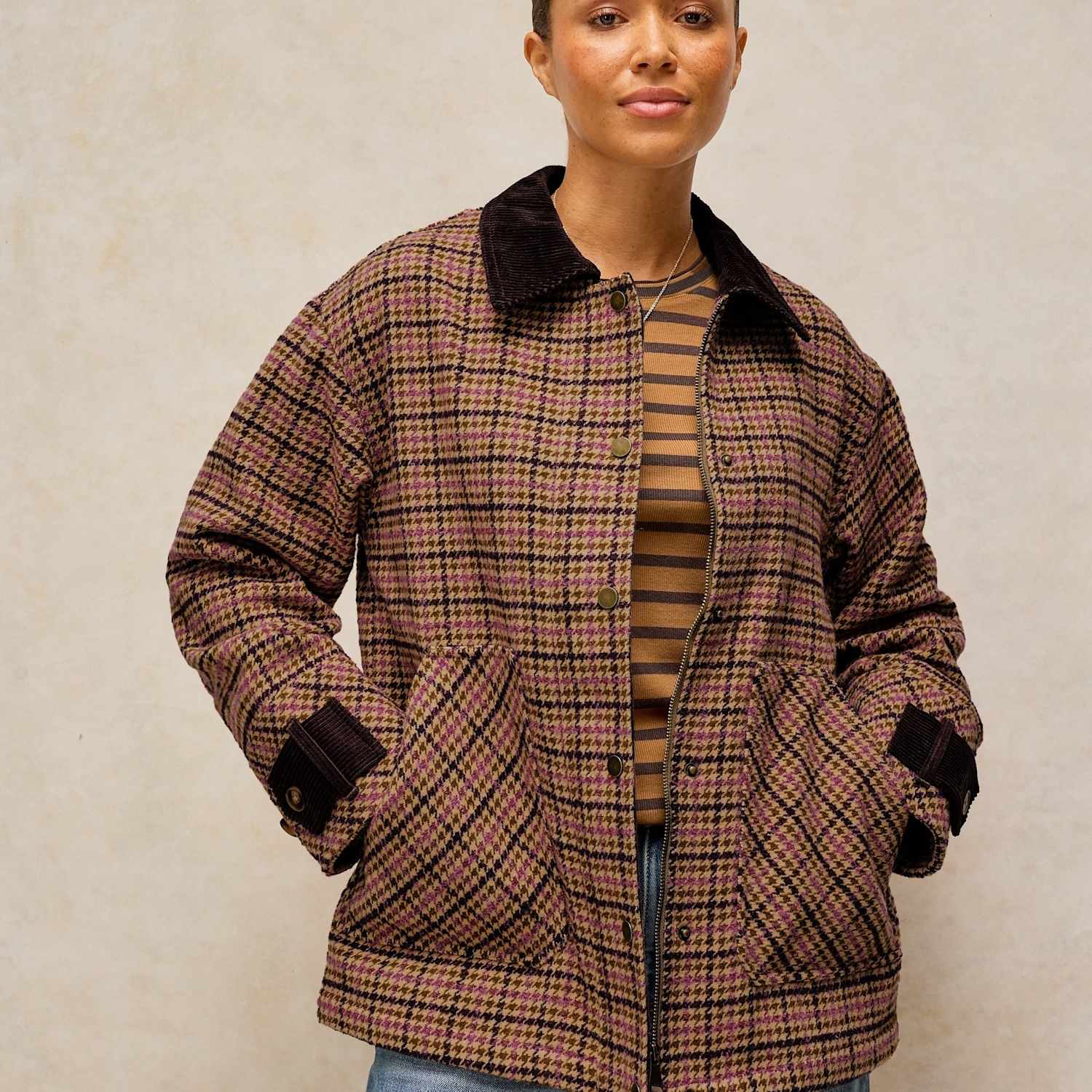 White Stuff Women's Jackson Checked Coat with Wool - 14 - Pink Mix - Available at M&S