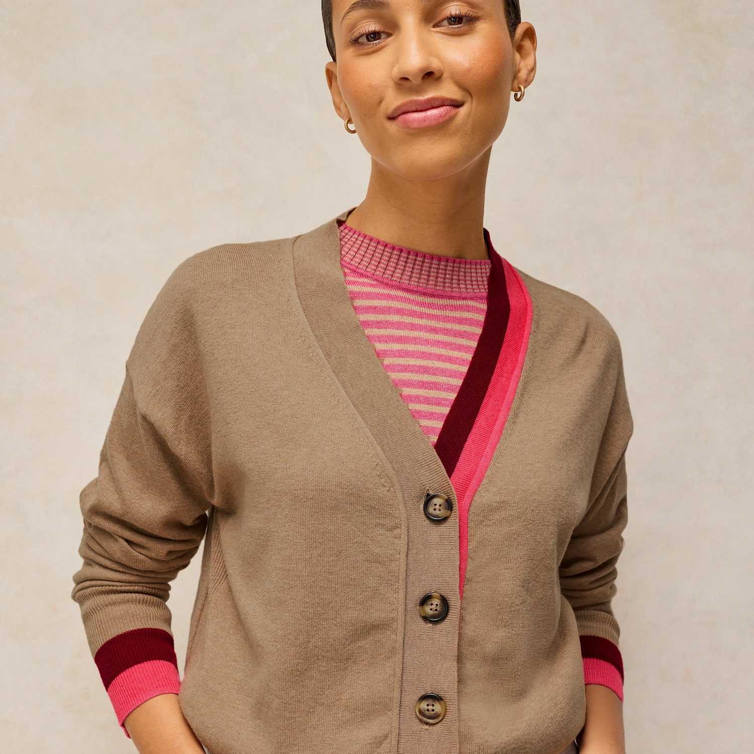 White Stuff Women's Cotton Rich Cardigan with Merino Wool - 10 - Natural Mix - Available at M&S
