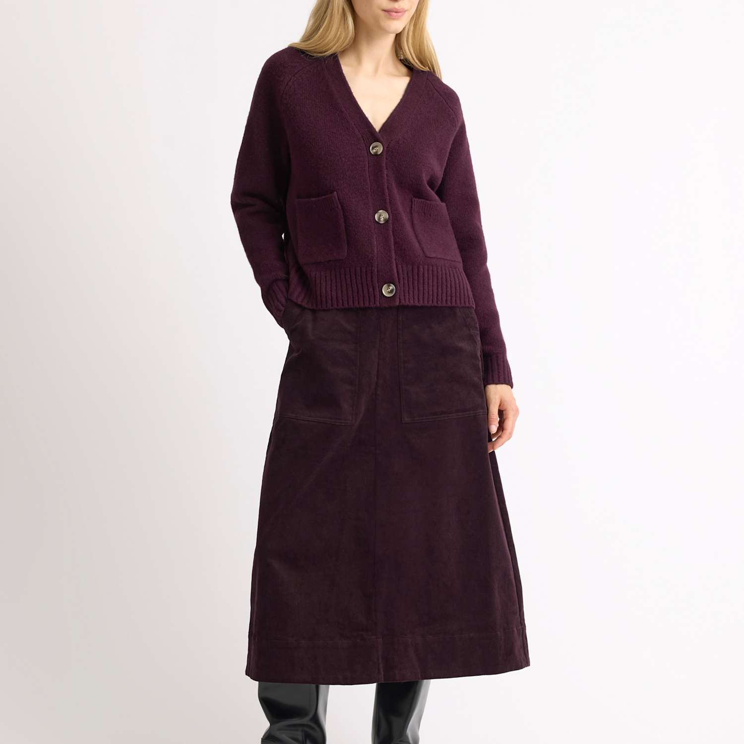 Albaray Women's Cord Midi A-Line Skirt - 8 - Burgundy - Available at M&S