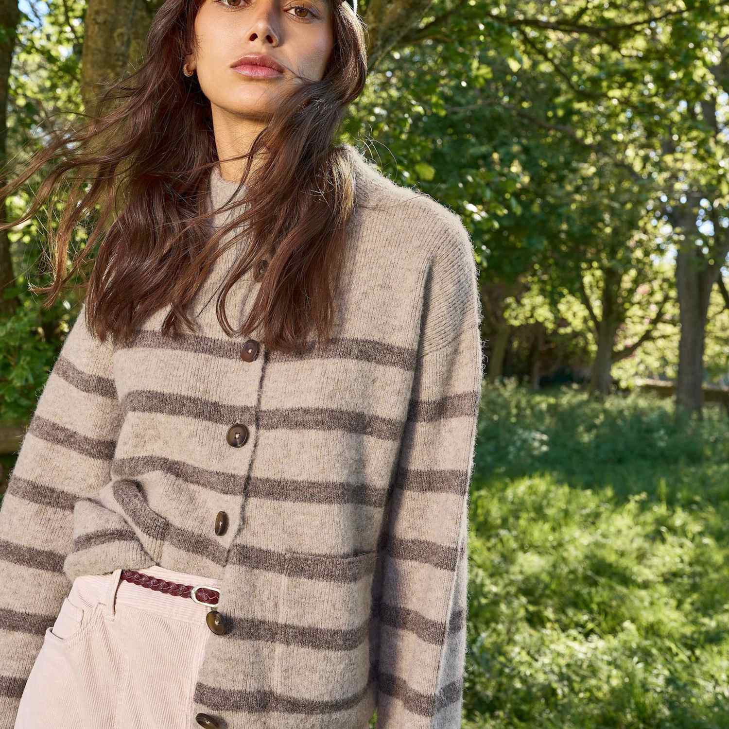 White Stuff Women's Striped Funnel Neck Cardigan - 18 - Natural Mix - Available at M&S