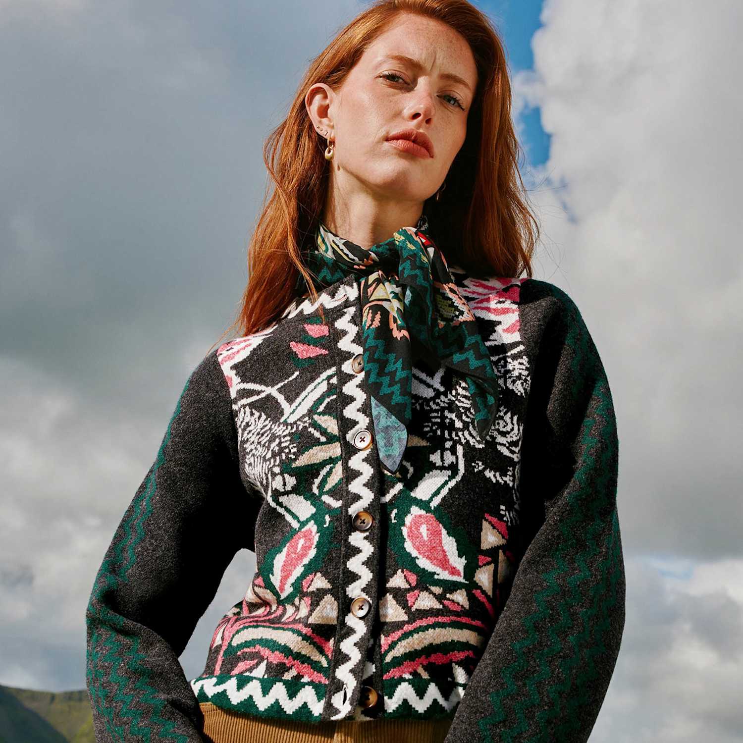 White Stuff Women's Nomad Patterned Crew Neck Knitted Jacket - 12 - Grey Mix - Available at M&S
