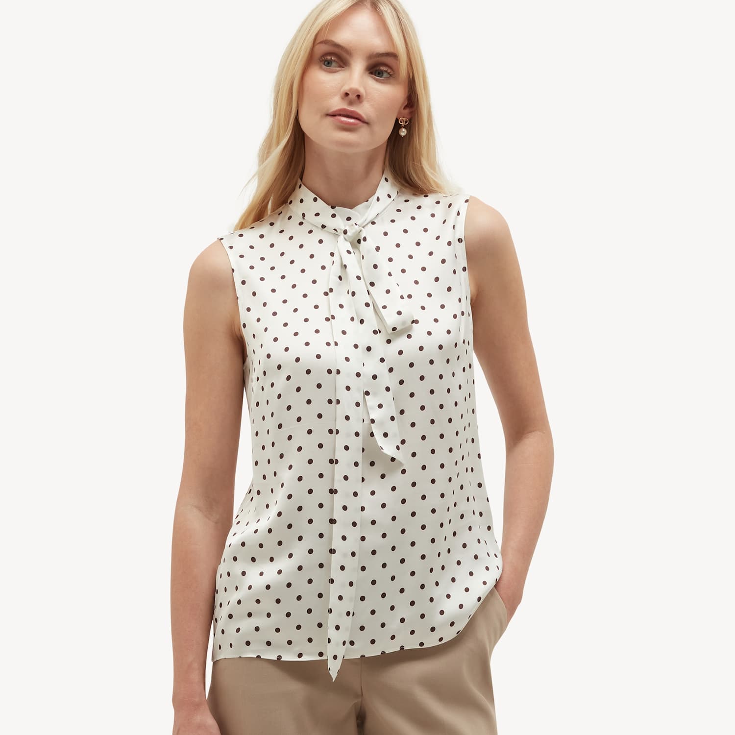 Hobbs Women's Polka Dot Tie Neck Blouse - 10 - Brown Mix - Available at M&S