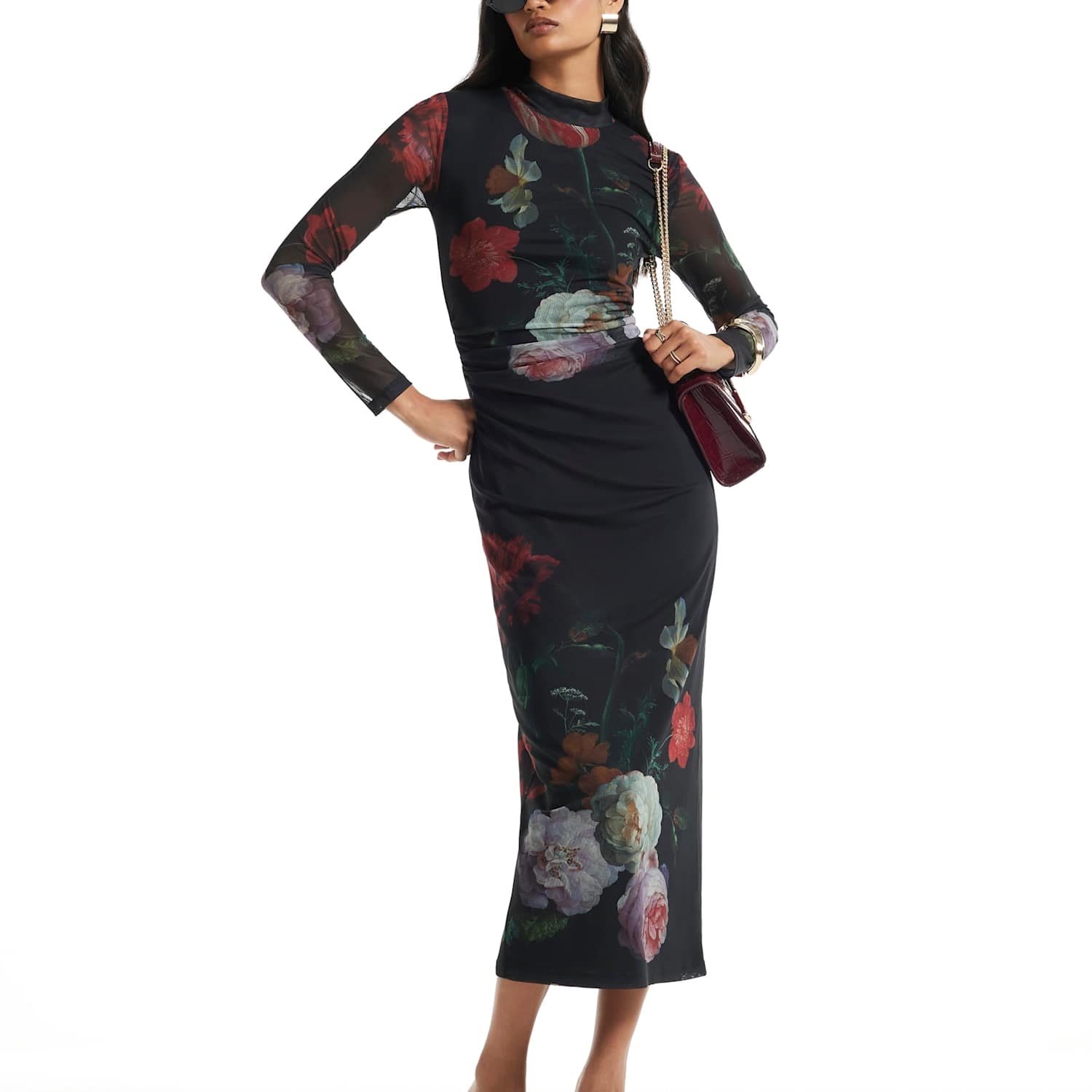 River Island Women's Floral Print High Neck Maxi Dress - Large - Black Mix - Available at M&S