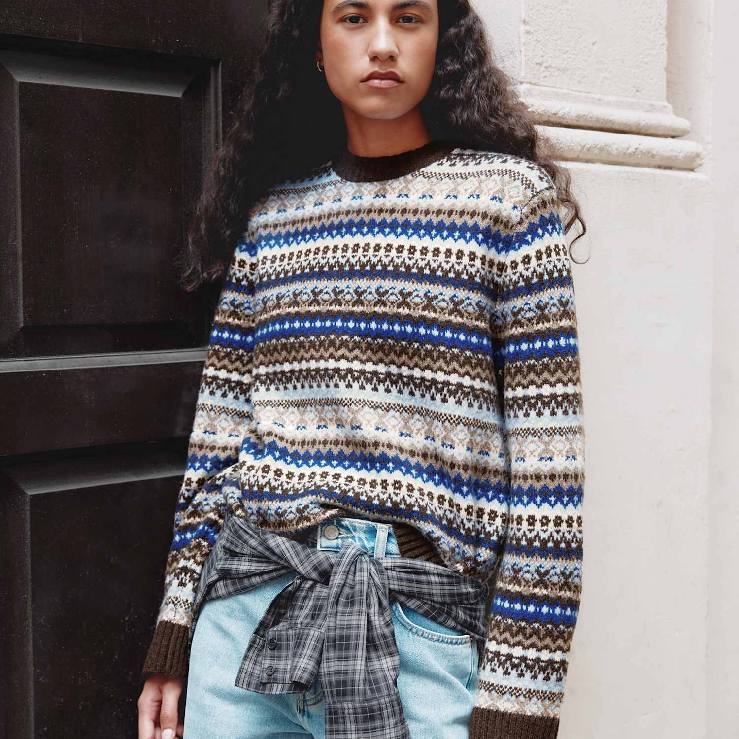 Albaray Women's Fairisle Crew Neck Jumper with Wool - 10 - Blue Mix - Available at M&S