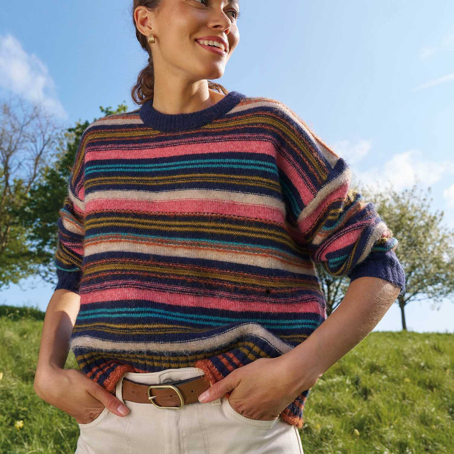 White Stuff Women's Striped Crew Neck Jumper - 16 - Navy Mix - Available at M&S