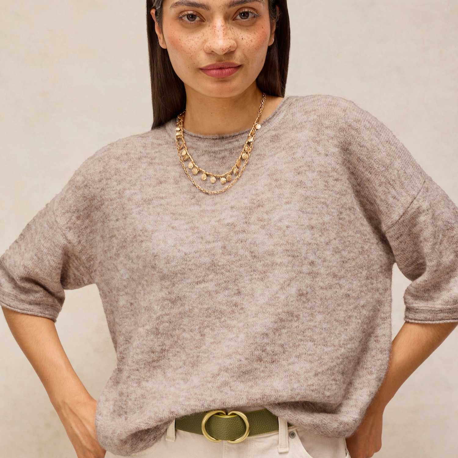 White Stuff Women's Kate Crew Neck Knitted T-Shirt - 12 - Natural - Available at M&S