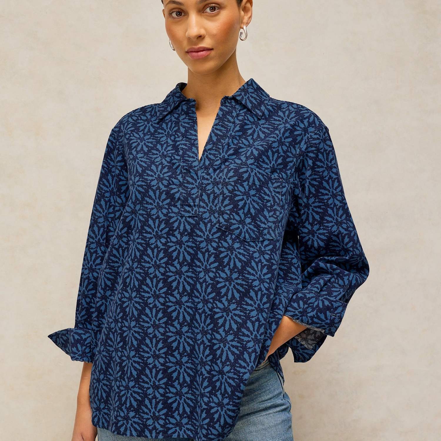 White Stuff Women's Pure Cotton Cord Floral Tunic - 10 - Blue Mix - Available at M&S