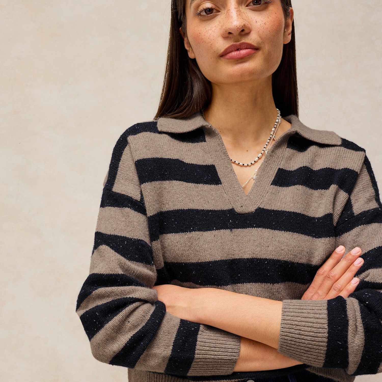 White Stuff Women's Wool Rich Striped Collared Jumper - 22 - Natural Mix - Available at M&S