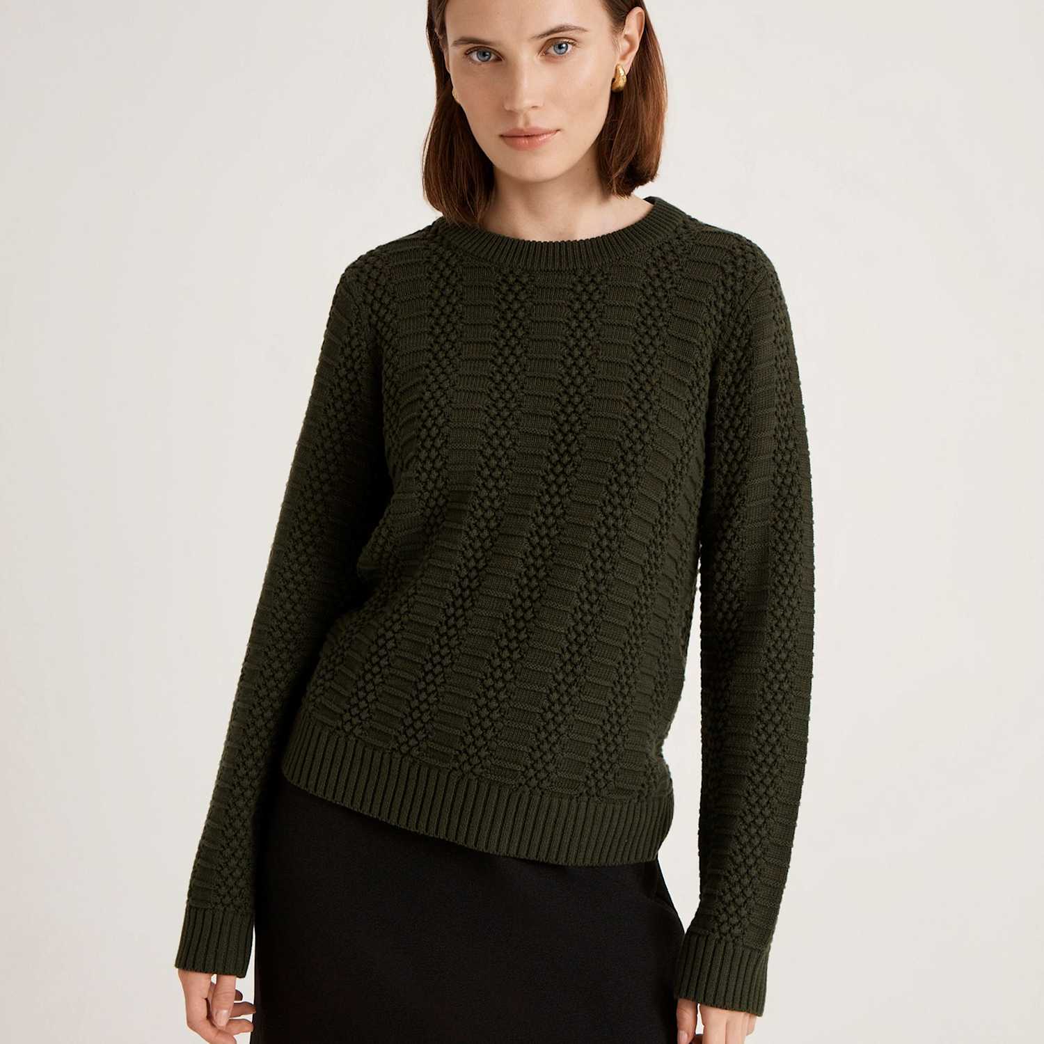 Finery London Women's Pure Cotton Textured Crew Neck Jumper - 18 - Green - Available at M&S