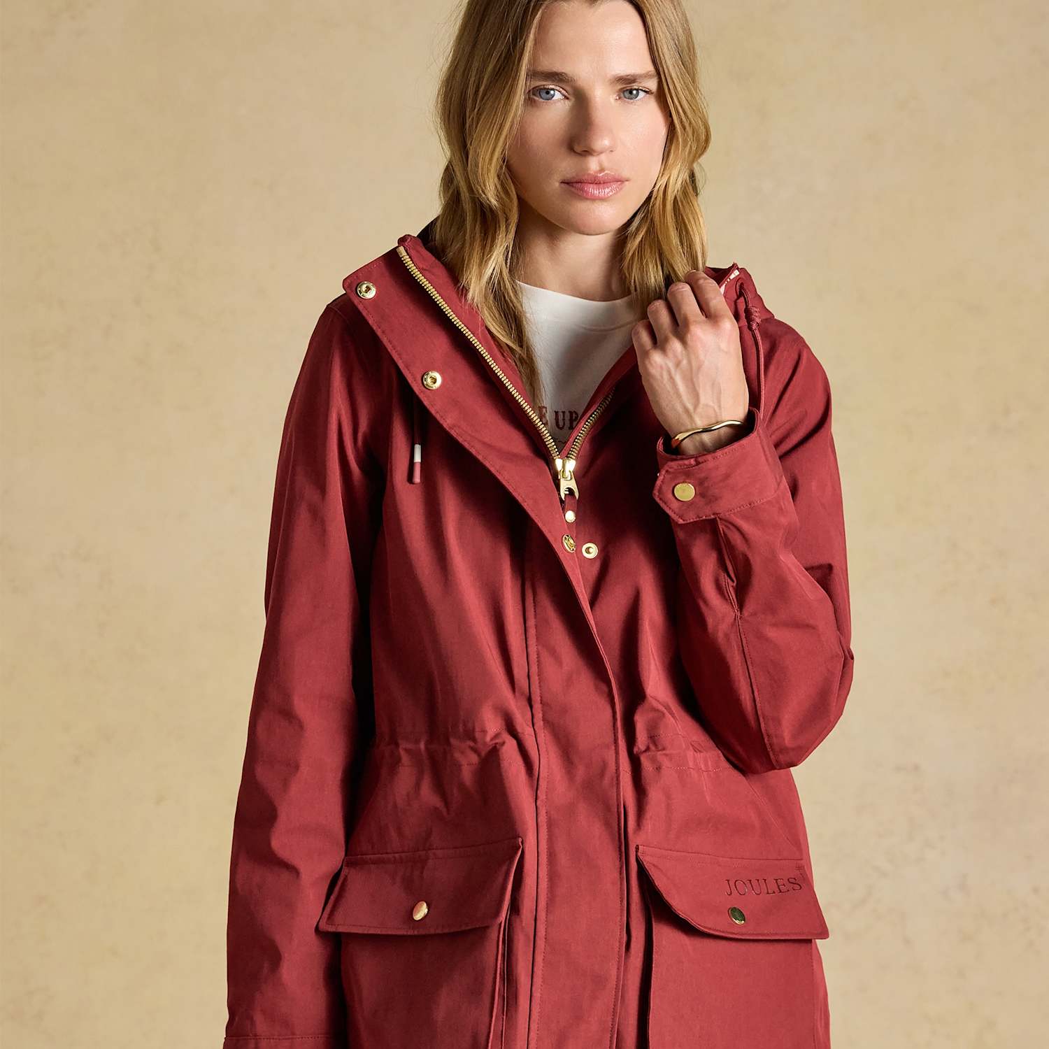 Joules Women's Waterproof Hooded Longline Raincoat - 8 - Burgundy - Available at M&S