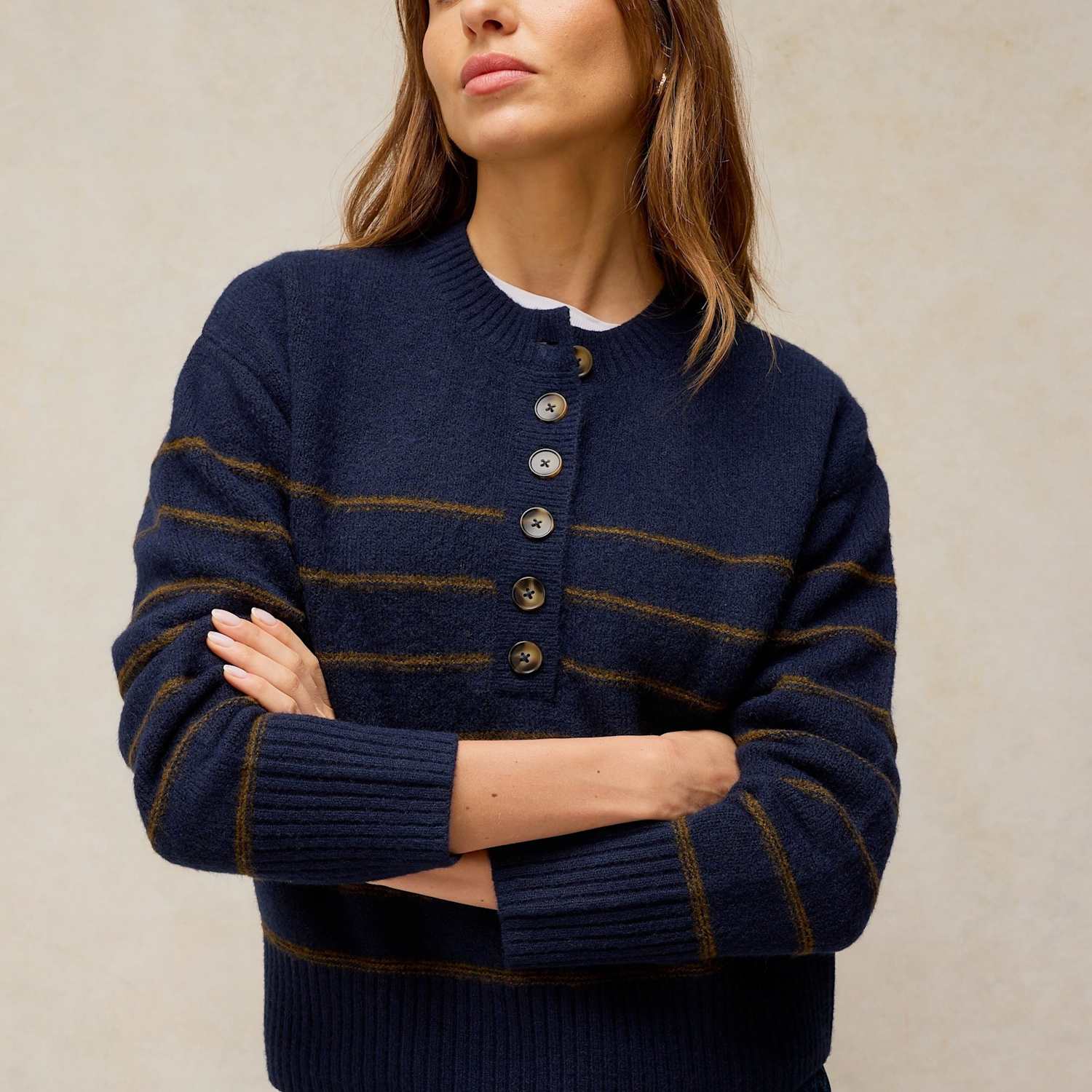 White Stuff Women's Striped Henley Jumper - 12 - Navy Mix - Available at M&S