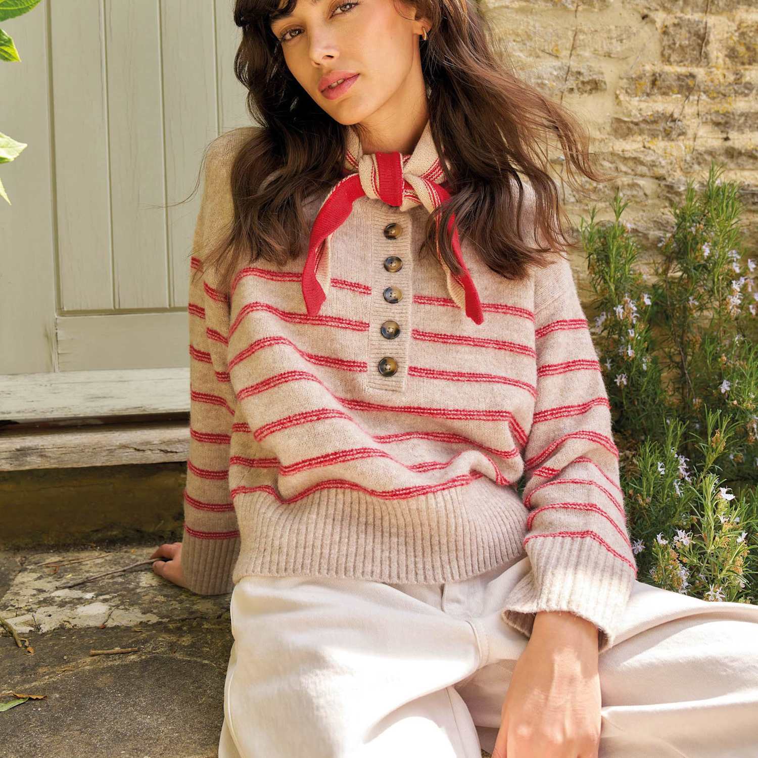 White Stuff Women's Striped Henley Jumper - 24 - Natural Mix - Available at M&S