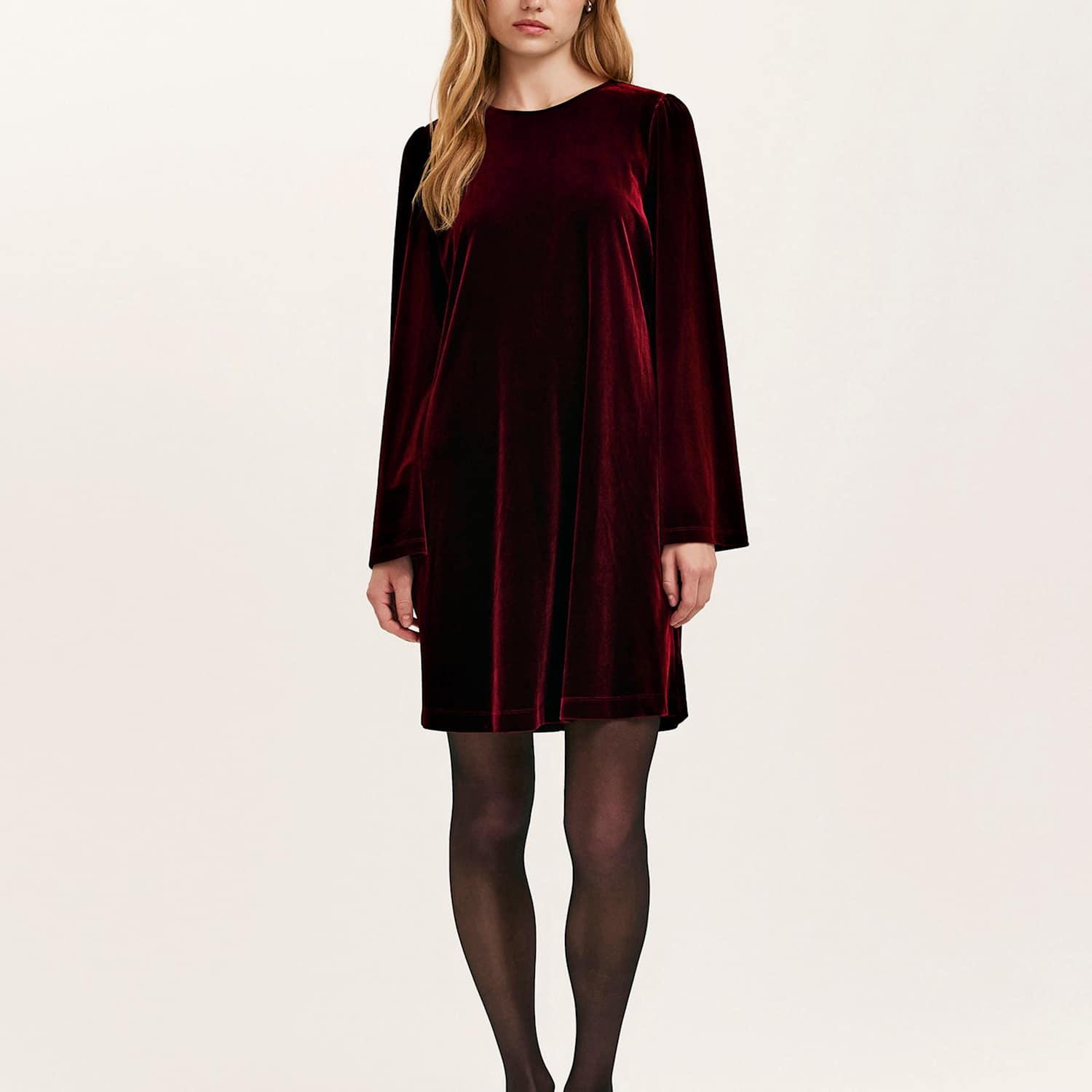 Finery London Women's Velvet Round Neck Knee Length Skater Dress - 18 - Burgundy - Available at M&S
