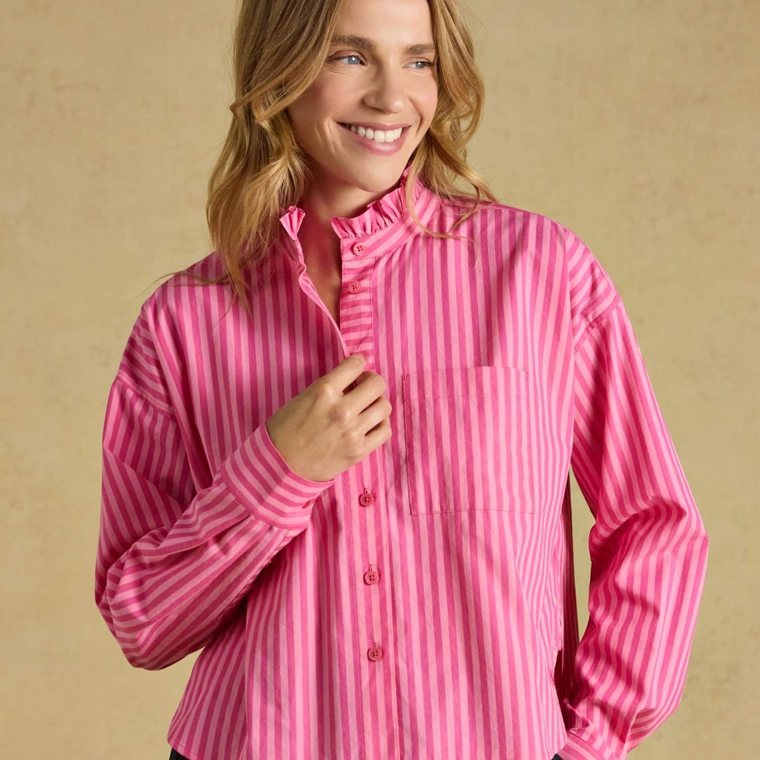 Joules Women's Pure Cotton Striped Collared Cropped Oxford Shirt - 12 - Pink Mix - Available at M&S