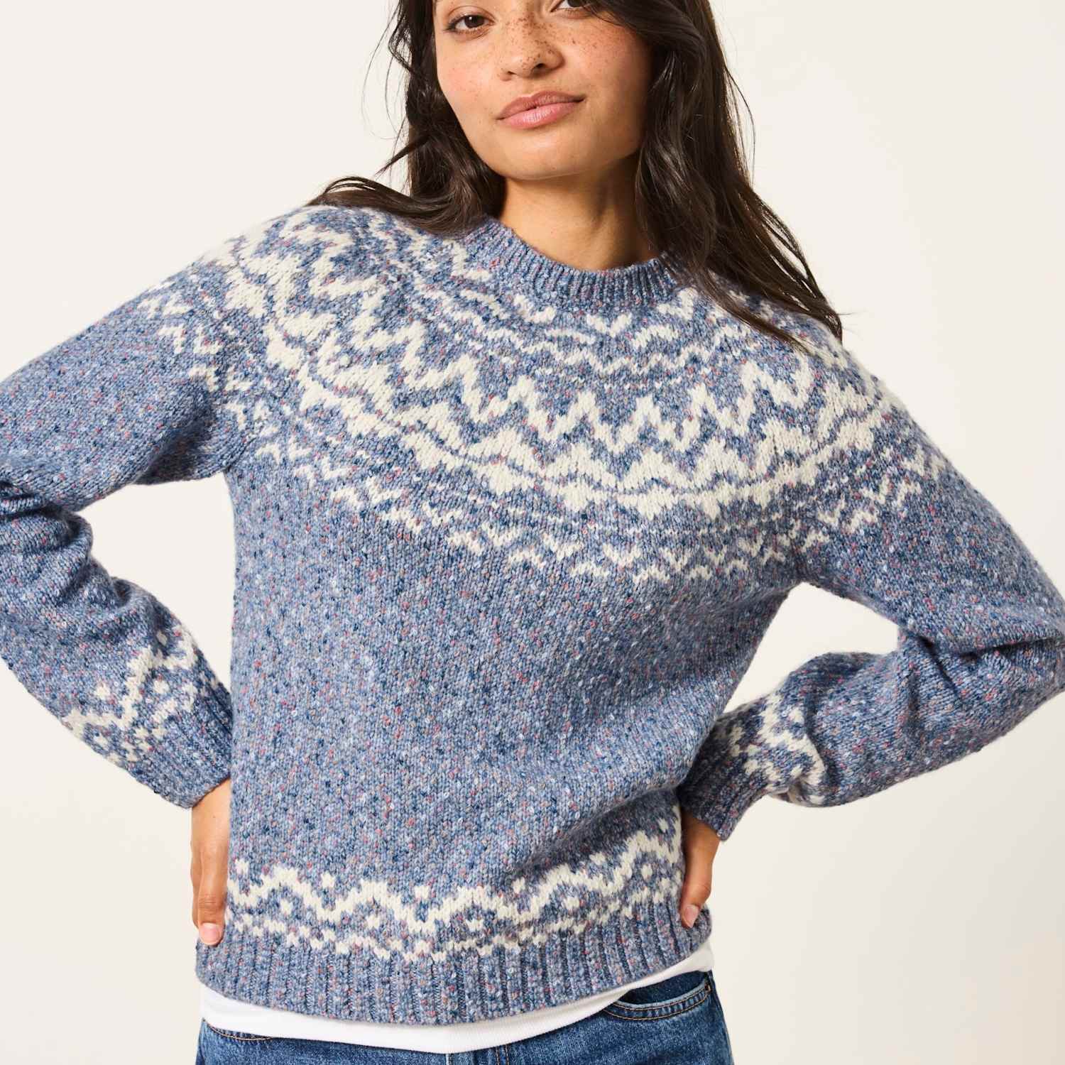Fatface Women's Fair Isle Crew Neck Jumper - 24 - Blue Mix - Available at M&S