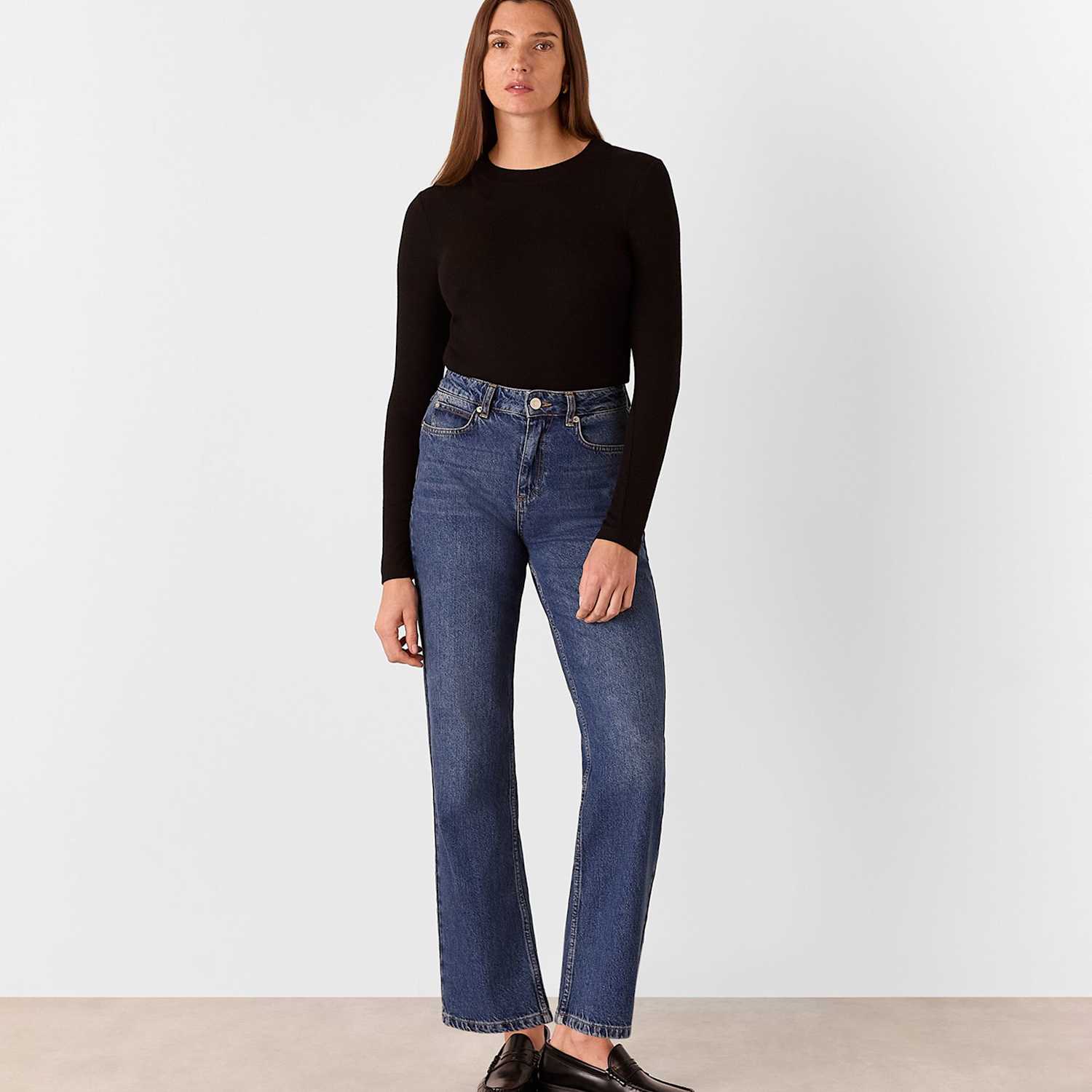 Whistles Women's Ribbed Crew Neck Top - 8 - Black - Available at M&S