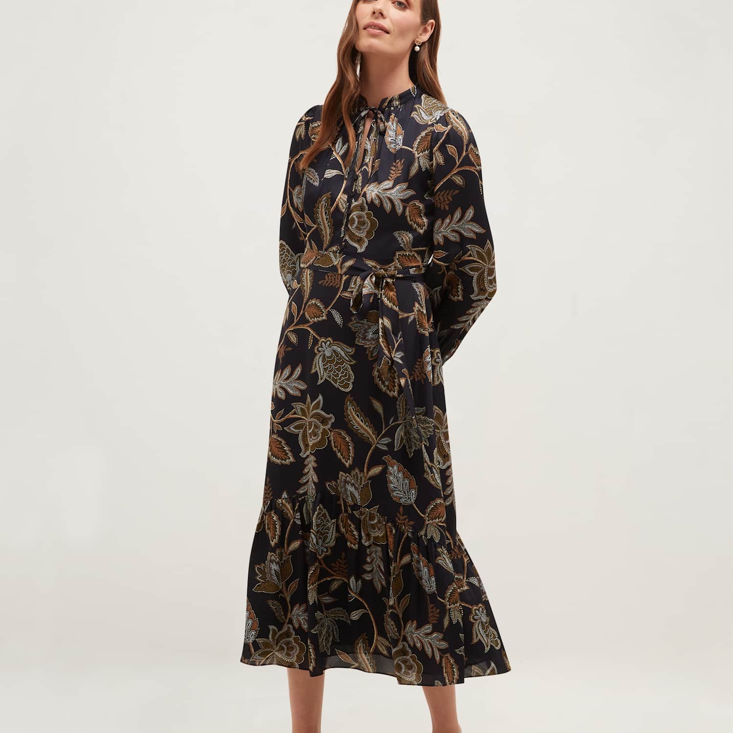 Hobbs Women's Paisley Tie Neck Knee Length Skater Dress - 10 - Blue Mix - Available at M&S