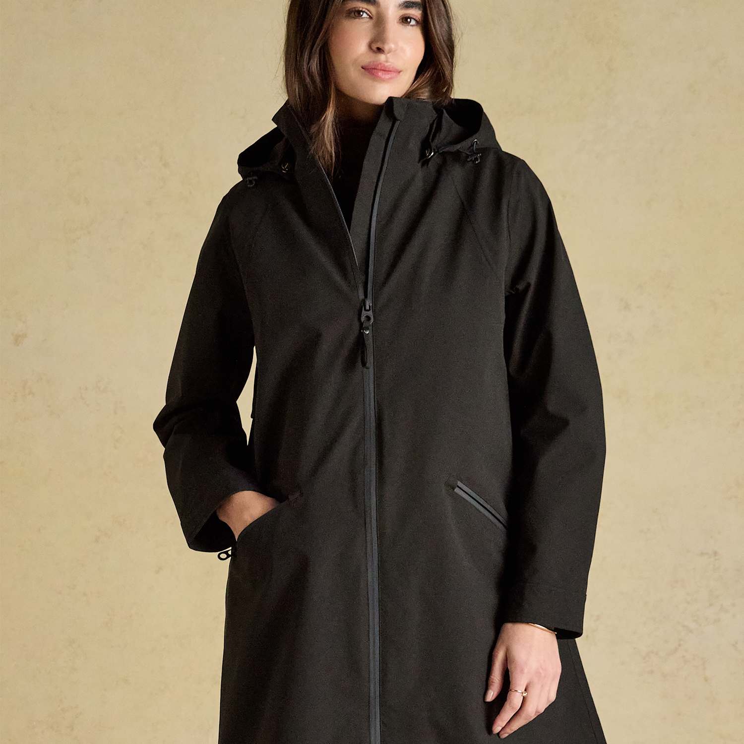 Joules Women's Waterproof Longline Hooded Raincoat - 8 - Black - Available at M&S