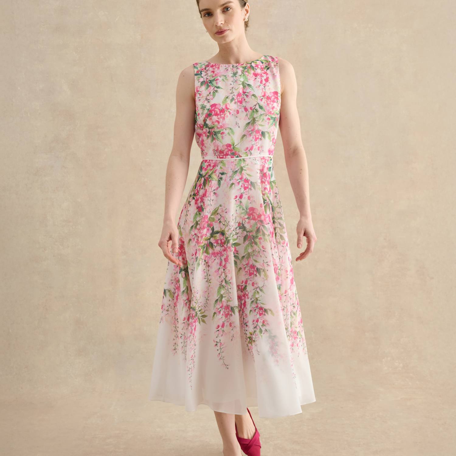 Hobbs Women's Sheer Floral Midi Skater Dress - 12 - White Mix - Available at M&S