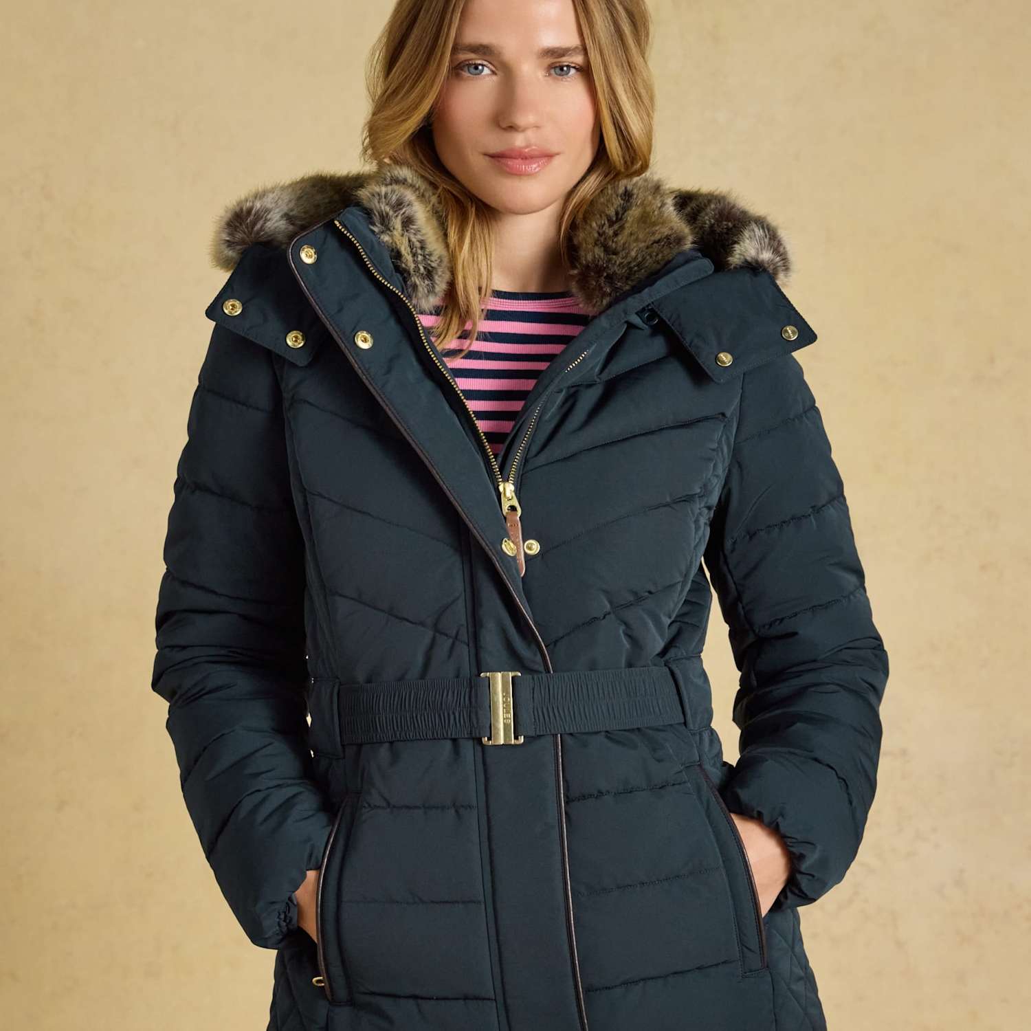 Joules Women's Showerproof Padded Hooded Coat - 12 - Navy - Available at M&S