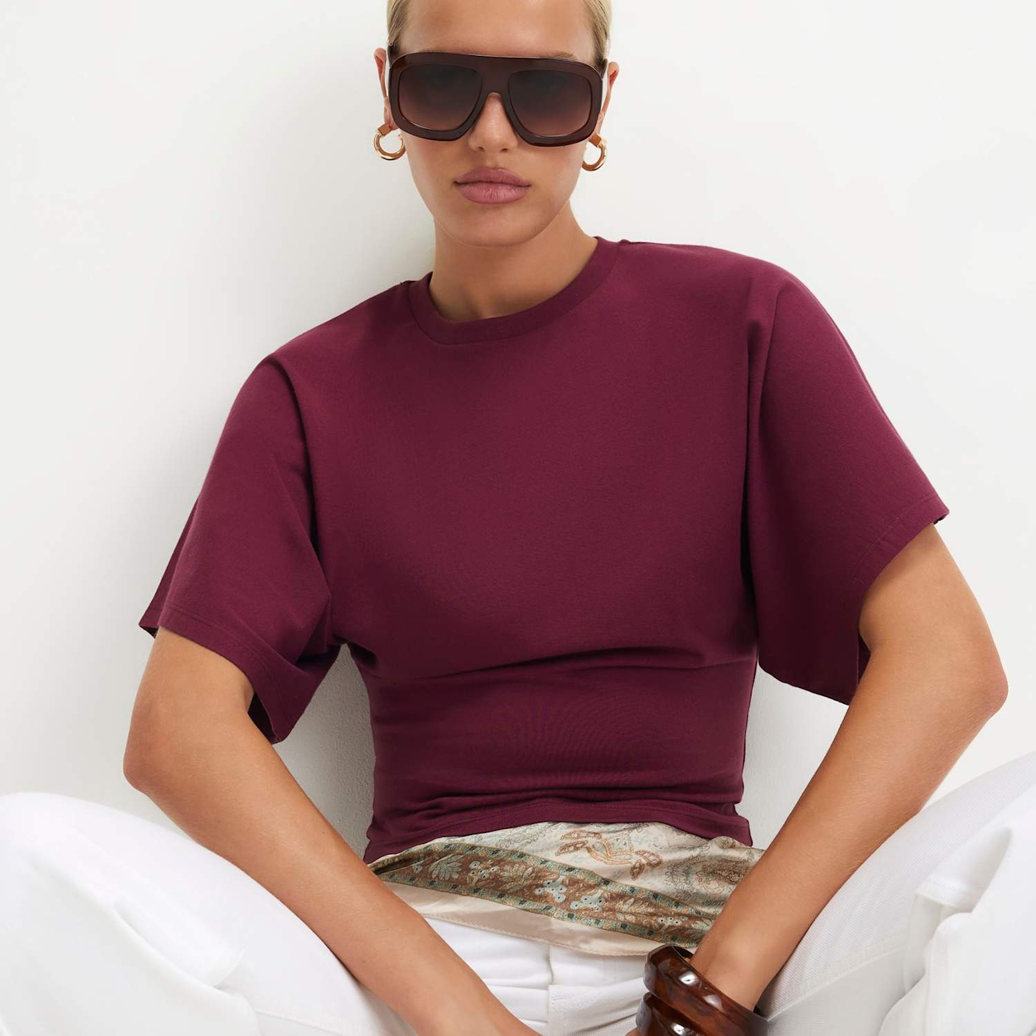 River Island Women's Kimono T-Shirt - Small - Burgundy - Available at M&S