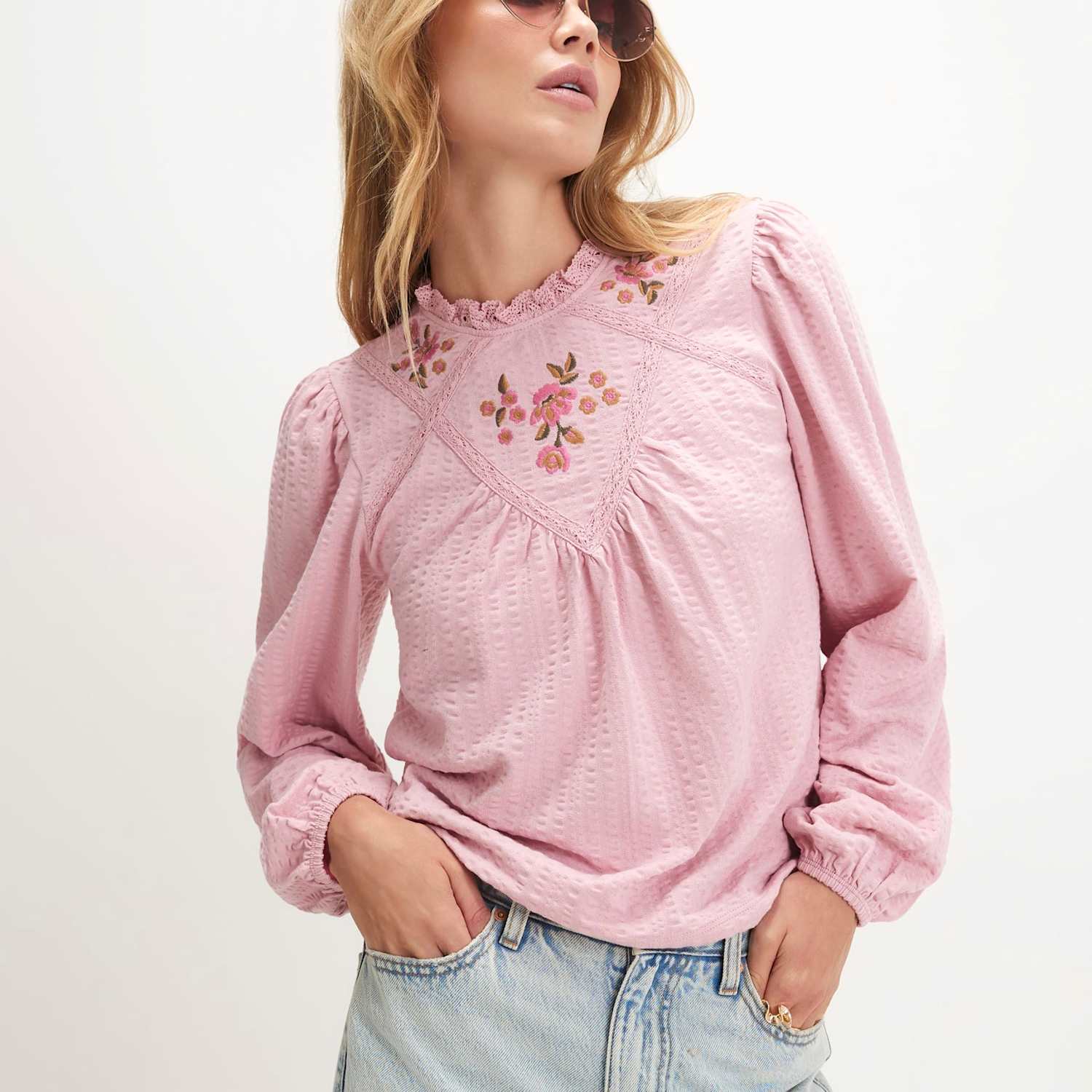 River Island Women's Embroidered Blouse - Small - Pink Mix - Available at M&S