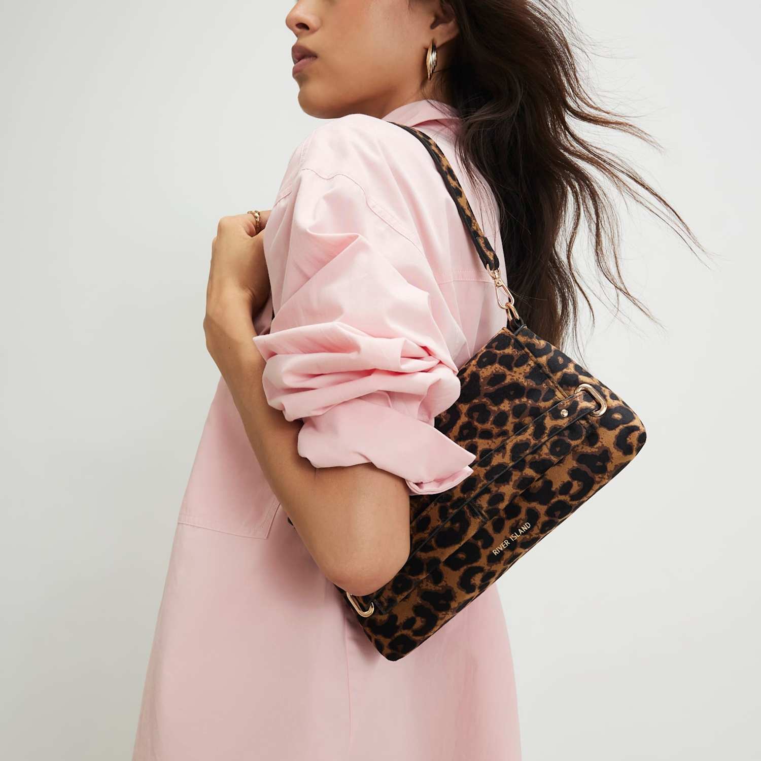 River Island Women's Leopard Print Fold Over Clutch Bag - Brown Mix - Available at M&S