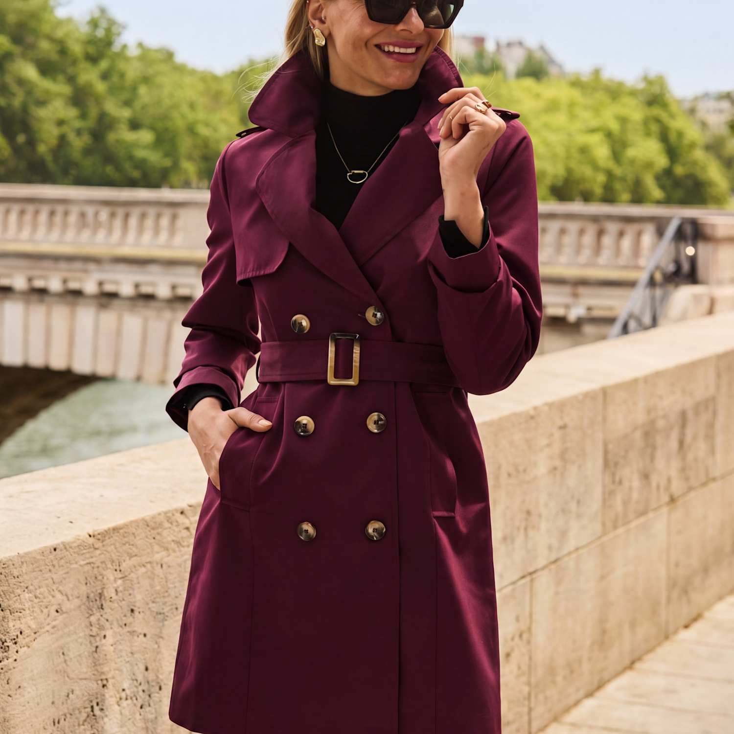 Sosandar Women's Double Breasted Belted Trench Coat - 16 - Burgundy - Available at M&S