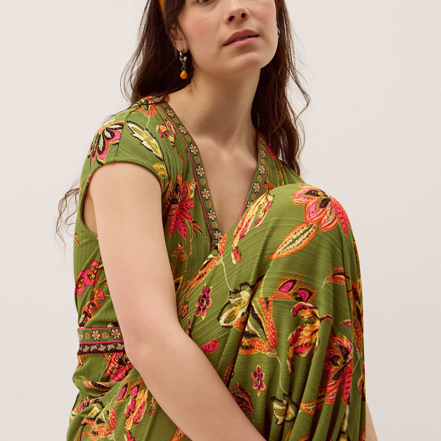 Monsoon Women's Jersey Floral Short Sleeve Wide Leg Jumpsuit - 14 - Green Mix - Available at M&S
